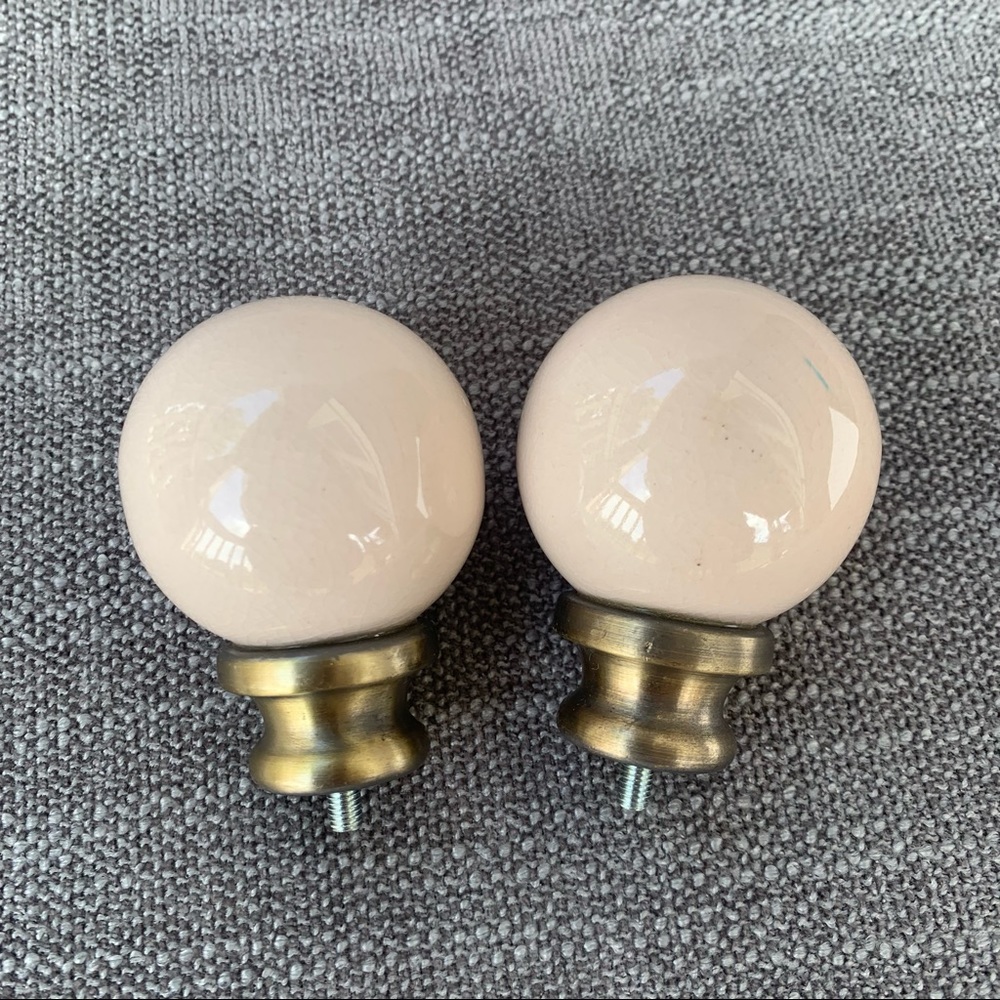 Beige Crackle Glass Replacement Finials Off White Round Ball Curtain Enbouts